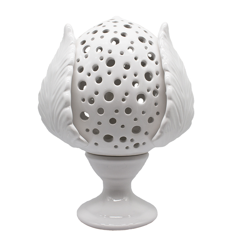 Lampada Con Foglie H 40 Cm Bianco